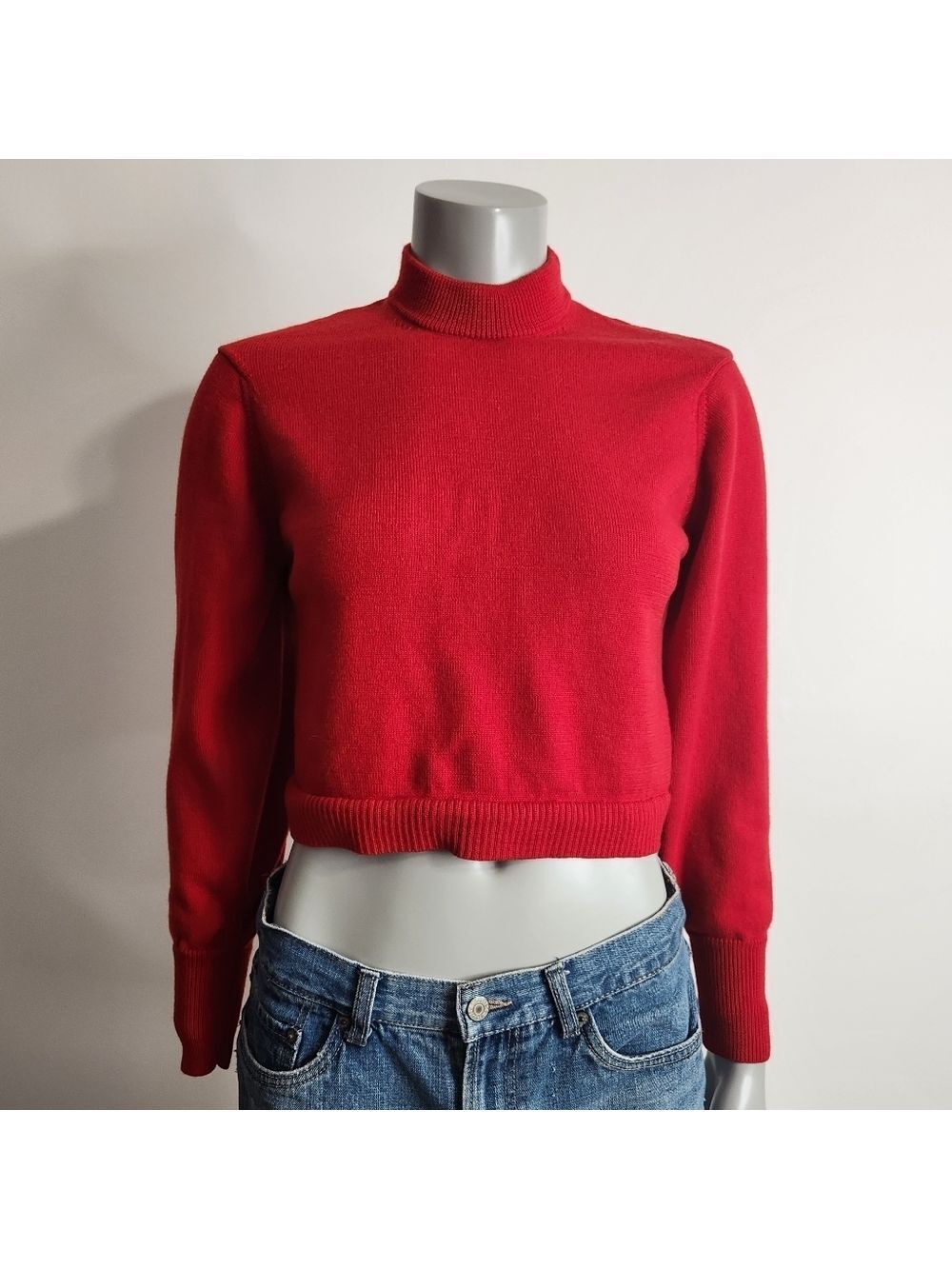 Aritzia X Wilfred Red Merino Wool Mockneck Crop Knit Sweater Size XS - Picture 2 of 9